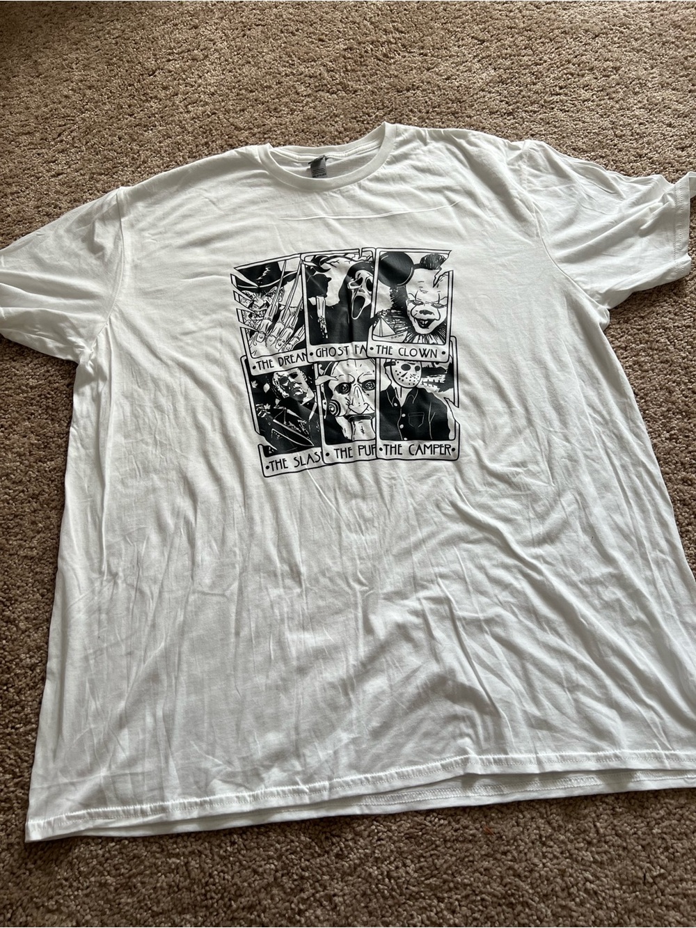 Gildan White Short-Sleeve Tee with Black Horror Panel Graphic